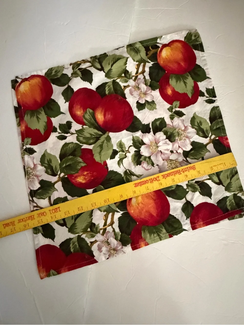 Fruit Print Napkin or Fabric Square - Red Peach/ Apple Floral set of 5